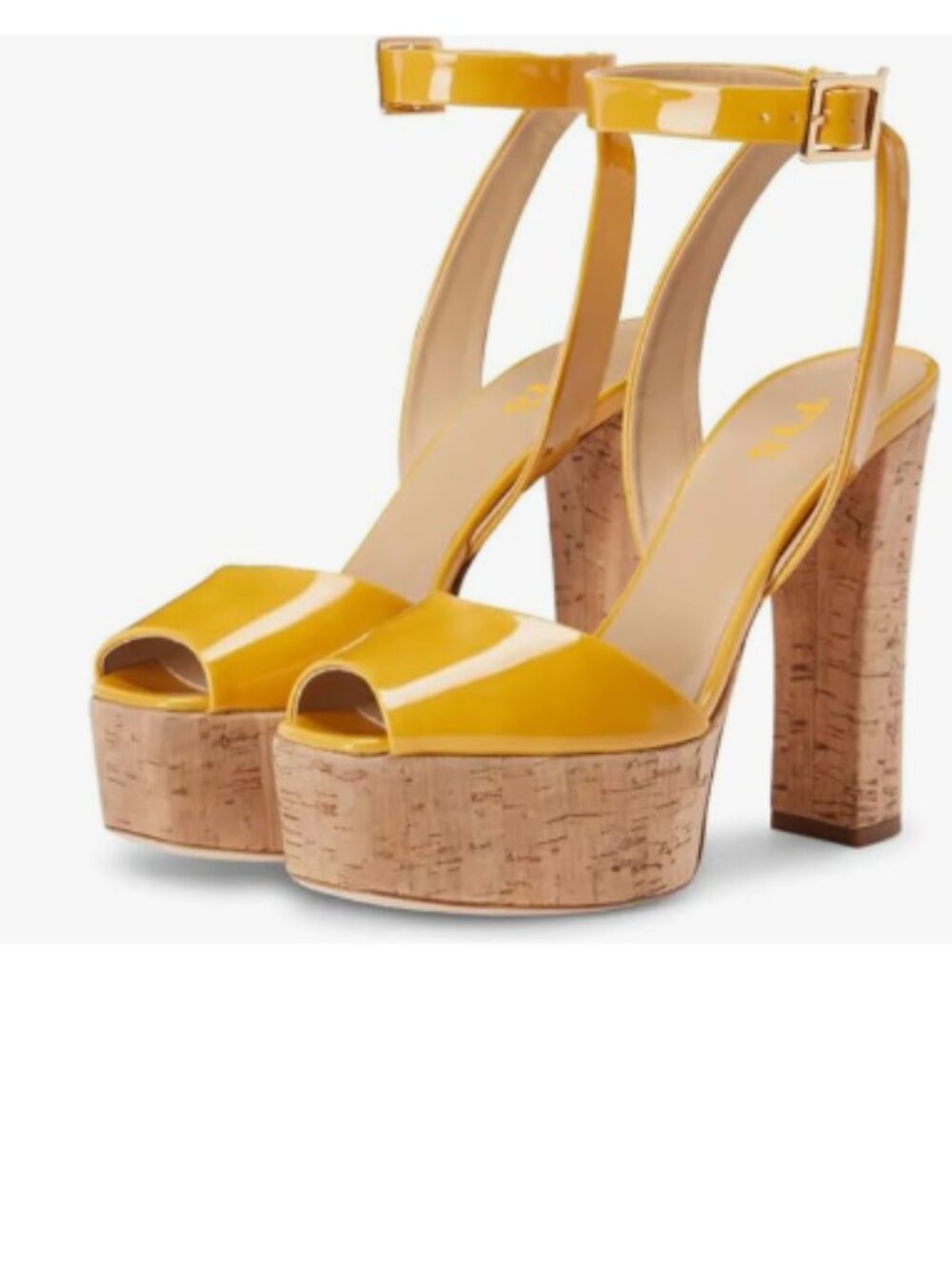 FYS Yellow Platform Heel Sandals Open Peep Toe Ankle Strap Block Heels Shoes